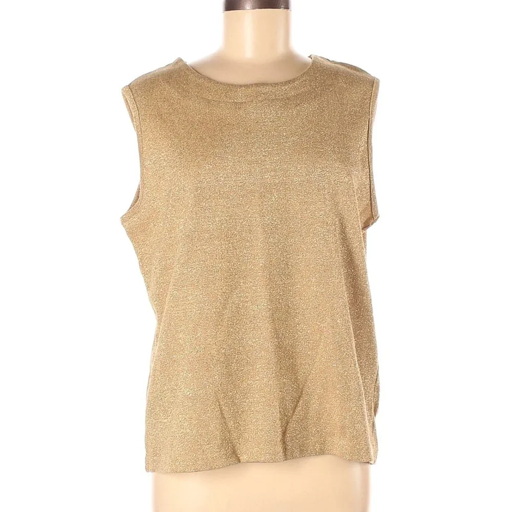 Bob Mackie Gold Tan Metallic Sleeveless Blouse | M